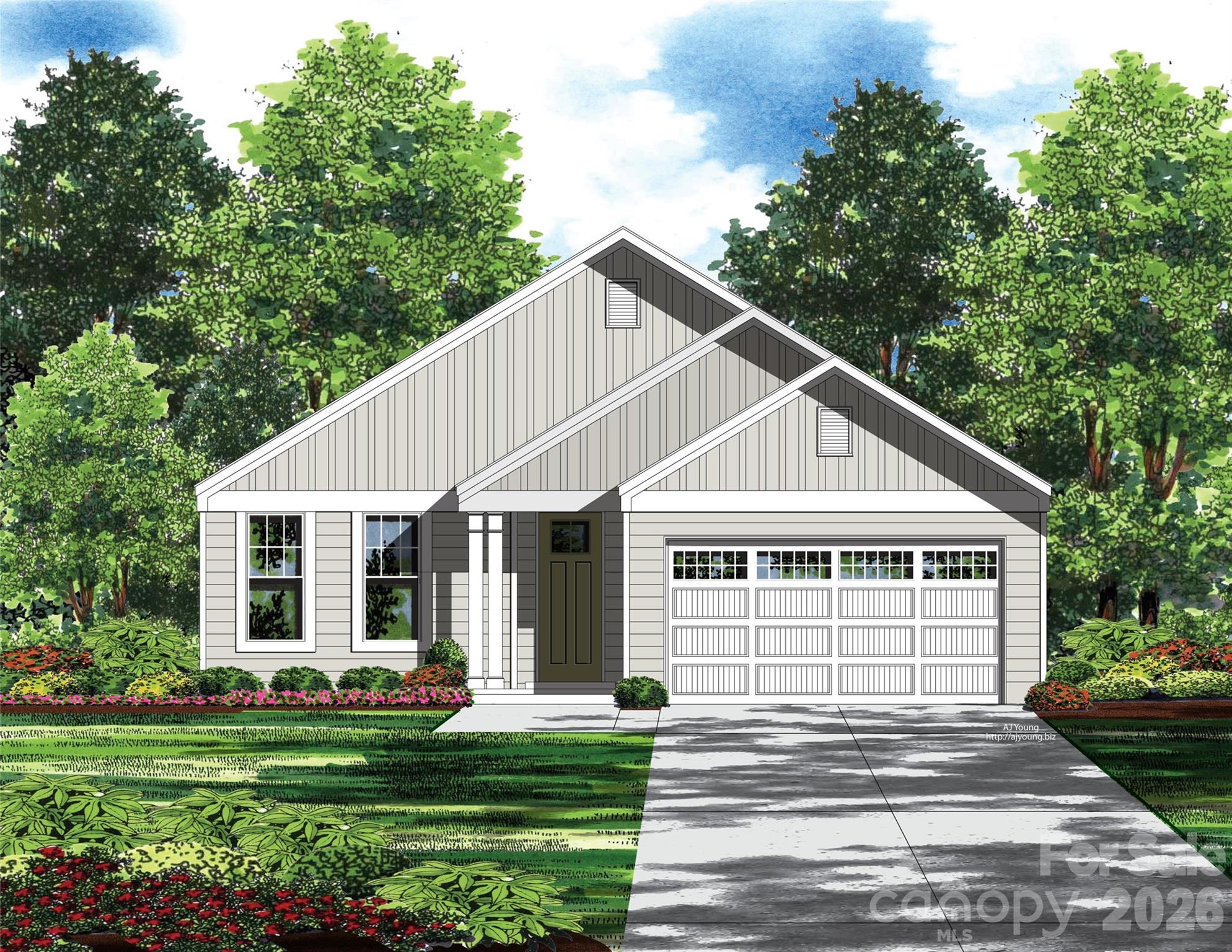 a view of a house with yard and green space