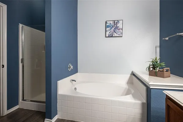a bathroom with a bathtub