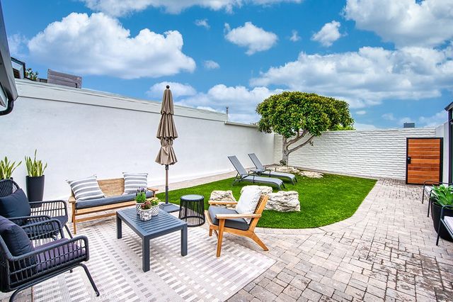 a building outdoor space with seating space