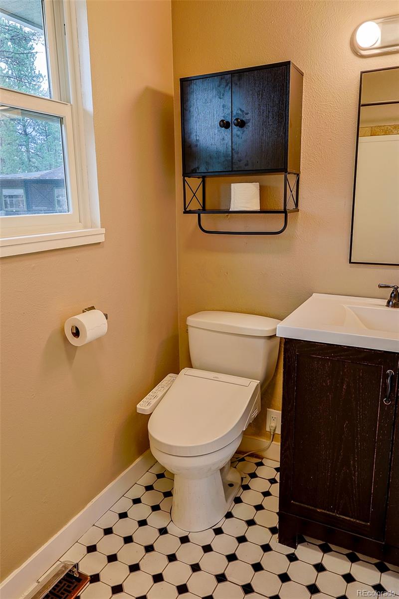 5237 South Olive Road Evergreen, CO 80439 - Photo 13 of 31 a bathroom with a sink toilet and mirror