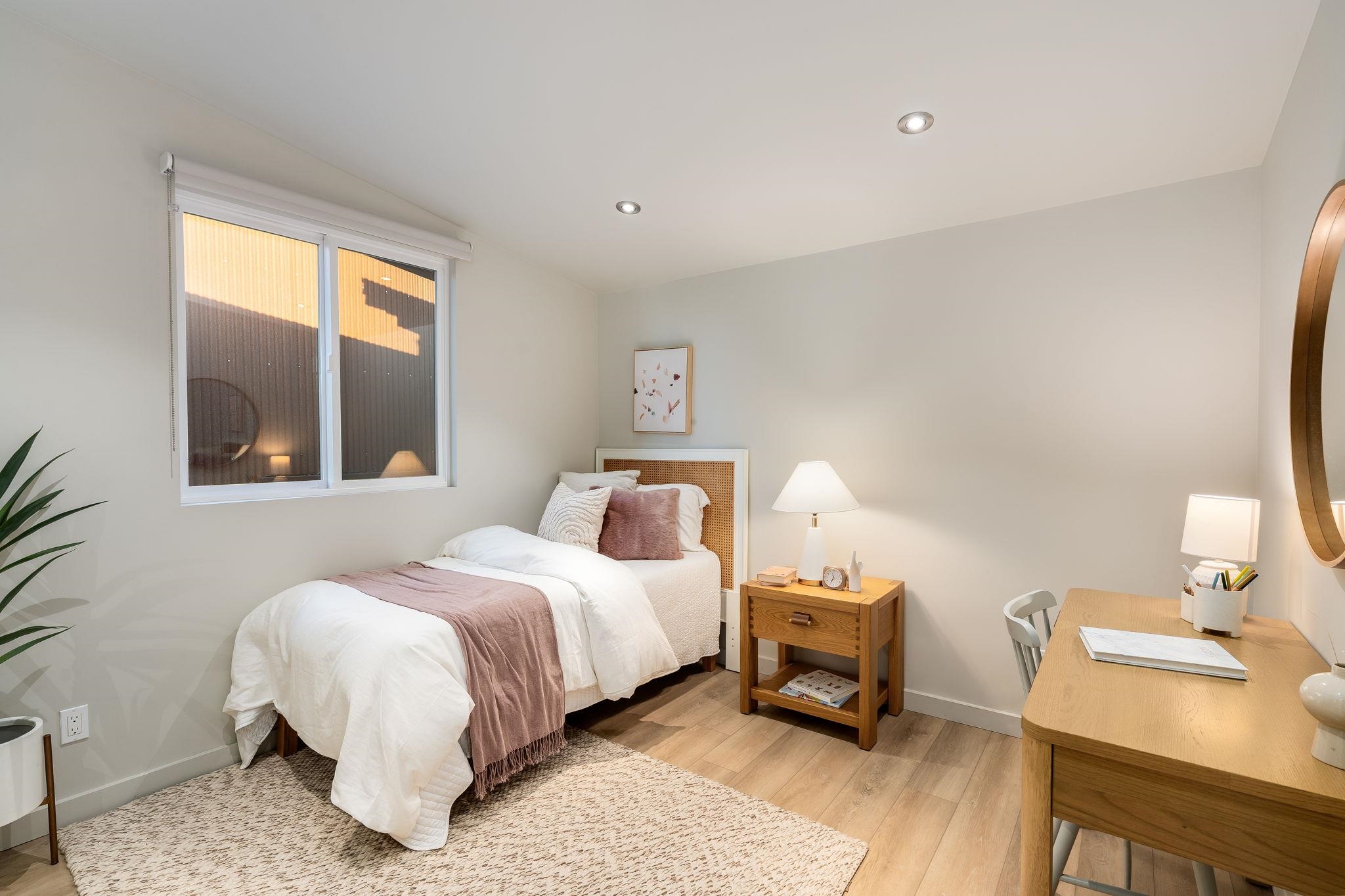 1468 Summit Road Berkeley, CA 94708 - Photo 21 of 59 Bedroom featuring light wood-style floors, a desk, recessed lighting, and vaulted ceiling