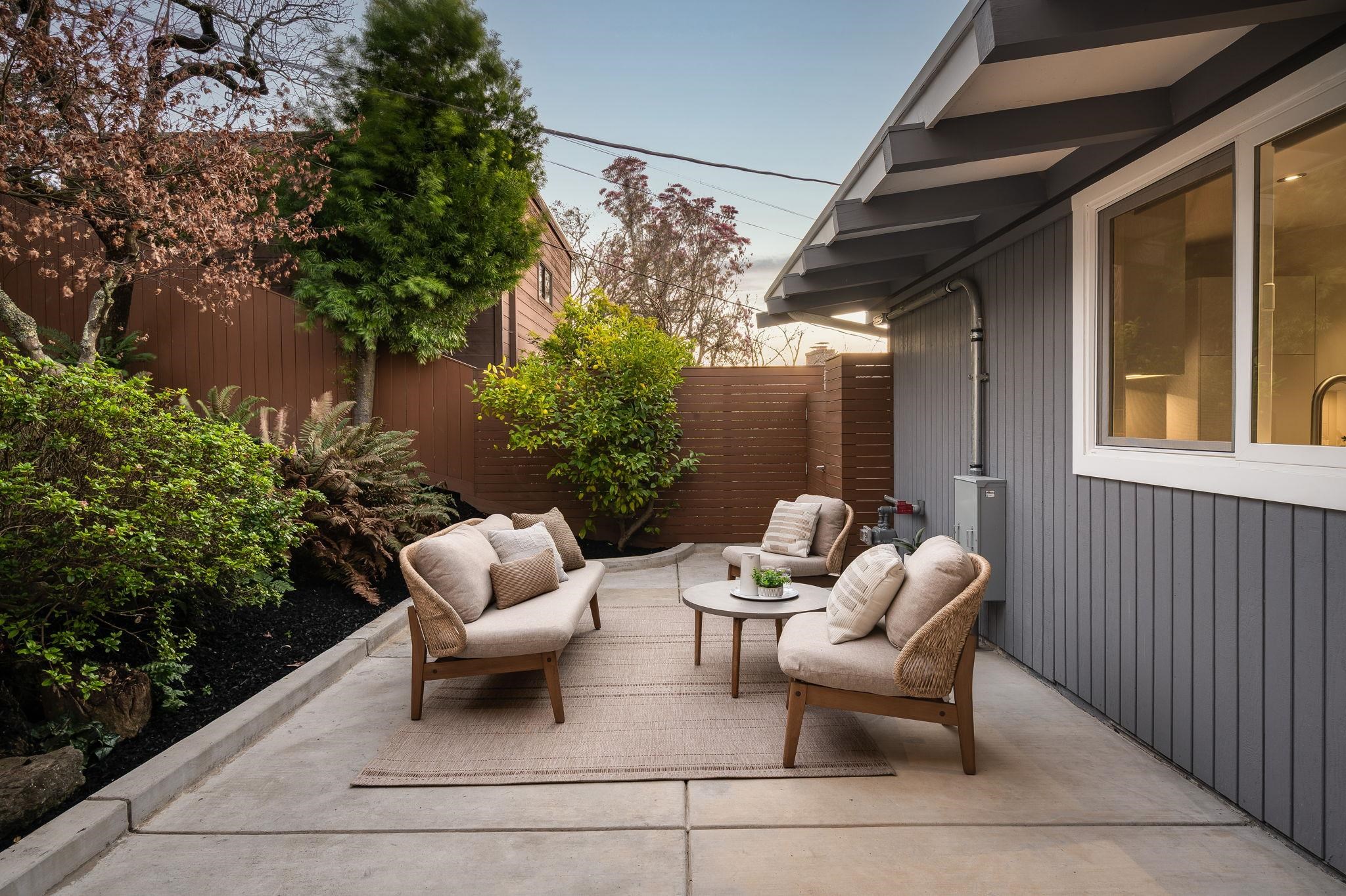 1468 Summit Road Berkeley, CA 94708 - Photo 4 of 59 Fenced backyard with a patio area and an outdoor lounge area