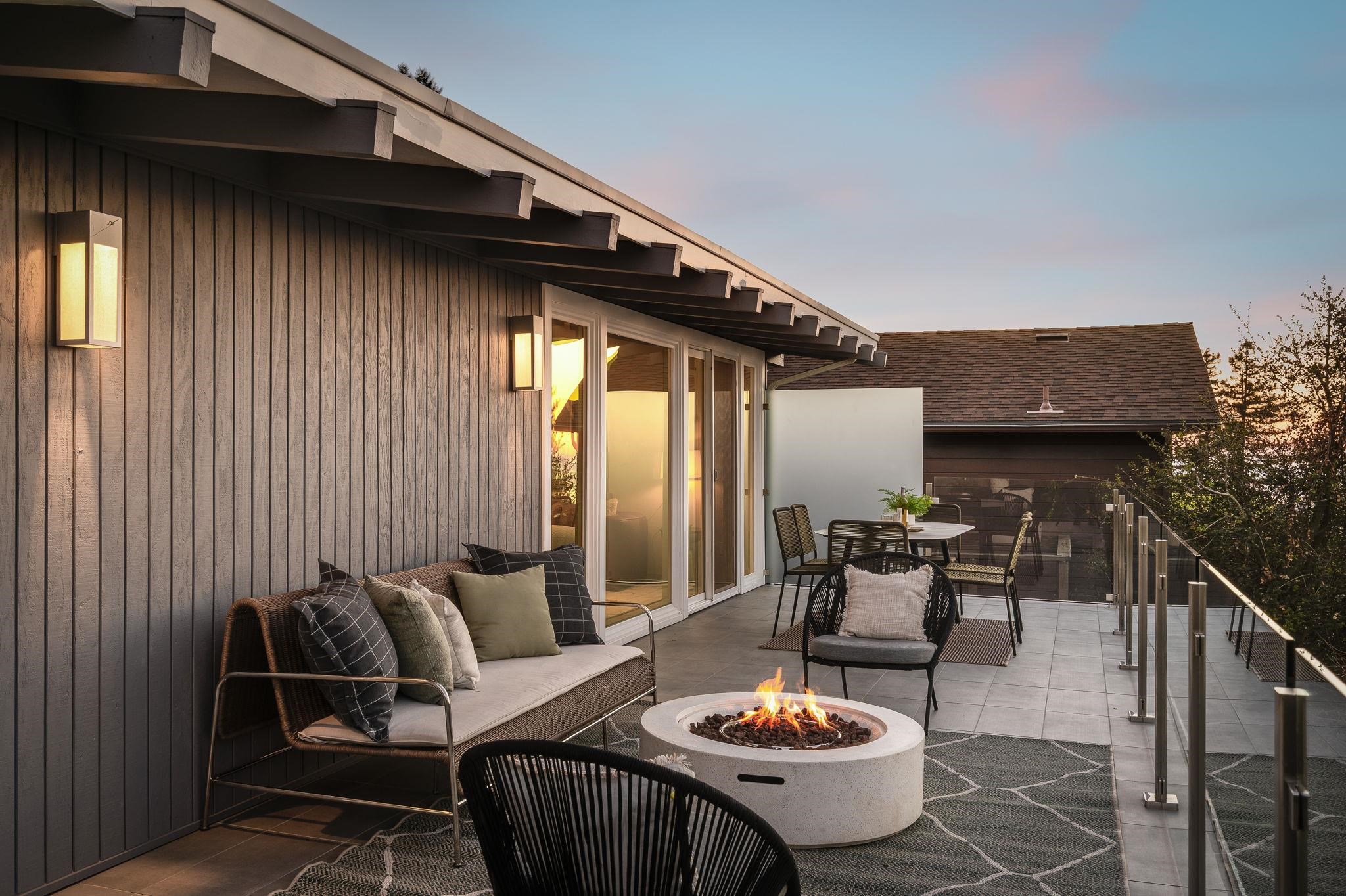 1468 Summit Road Berkeley, CA 94708 - Photo 39 of 59 View of patio featuring an outdoor living / dining area and an outdoor fire pit