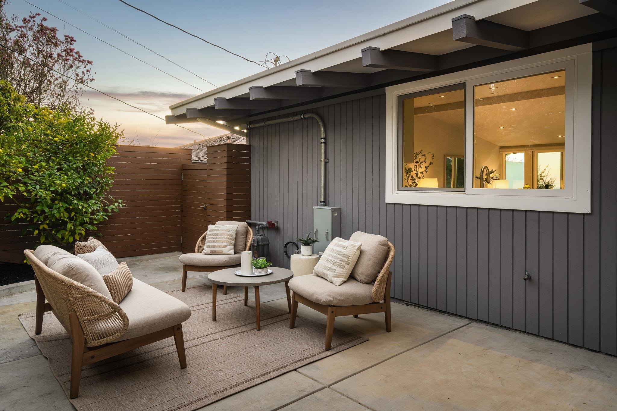 1468 Summit Road Berkeley, CA 94708 - Photo 47 of 59 Patio terrace at dusk with a patio and an outdoor lounge area