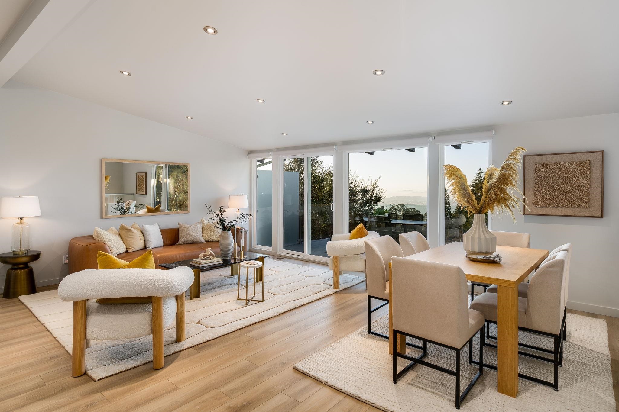1468 Summit Road Berkeley, CA 94708 - Photo 8 of 59 Dining space featuring recessed lighting, light wood-type flooring, and lofted ceiling