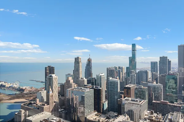 a view of a city with tall buildings