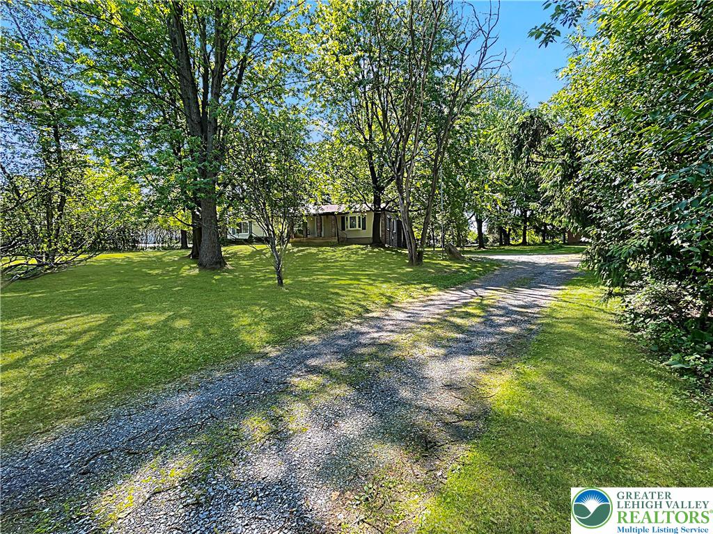 3406 Church Road Easton, PA 18045 - Photo 37 of 39 A long, winding gravel driveway leads to a secluded home nestled among mature trees and lush green lawns.