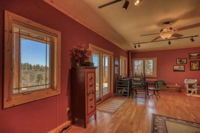 a view of a livingroom with furniture window and wooden floor