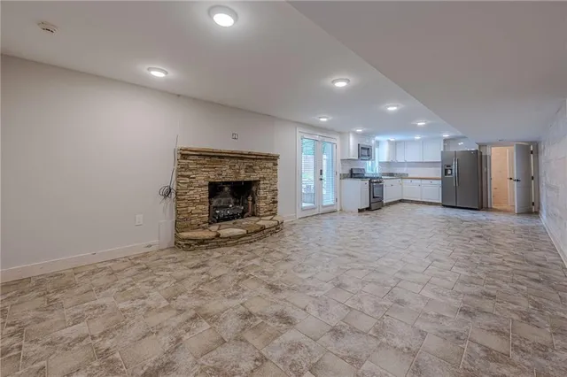 a view of a livingroom with a fireplace