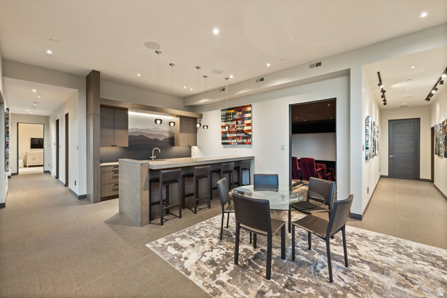 8544 North Promontory Ranch Road Park City, UT 84098 - Photo 27 of 36 Dining space featuring light colored carpet and recessed lighting