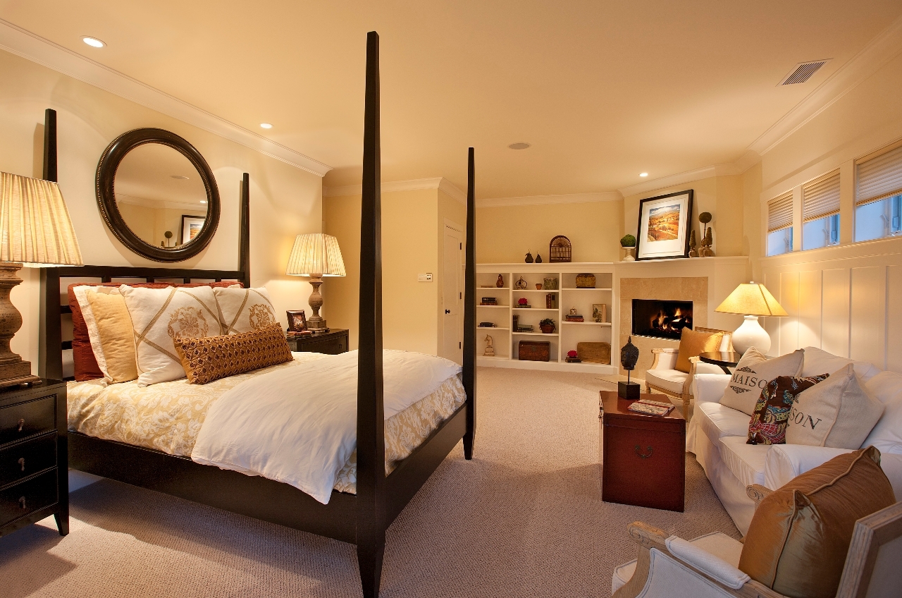 730 Arcady Road Santa Barbara, CA 93108 - Photo 5 of 15 a bedroom with a large bed and a chandelier
