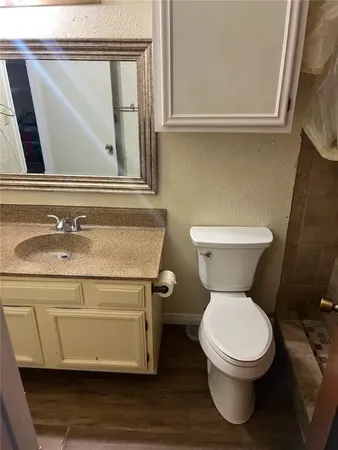 a bathroom with a toilet a sink and mirror
