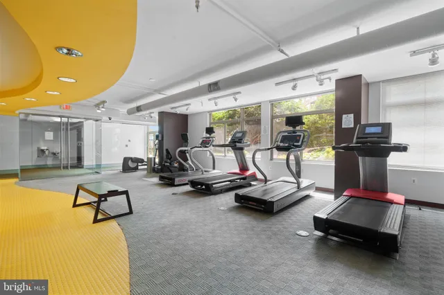 a view of a room with gym equipment