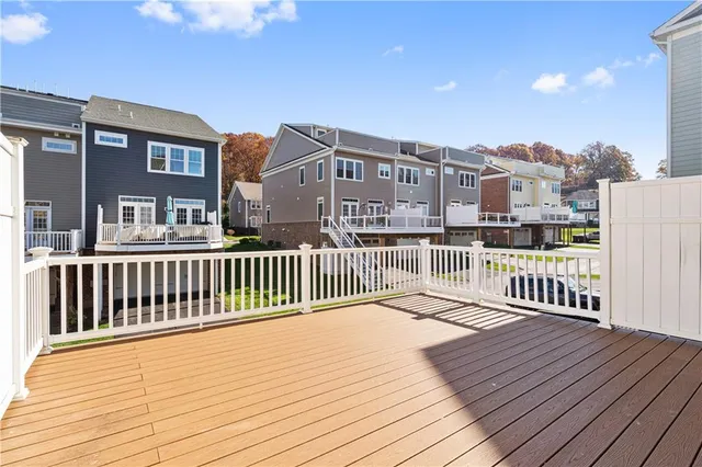 a view of a brick building from a balcony