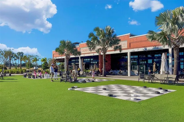 a view of a lake with a city