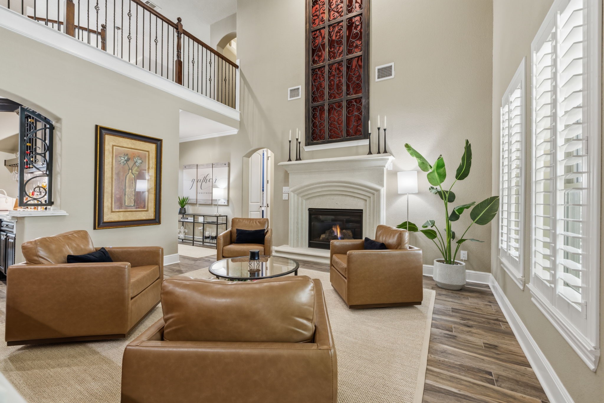 1214 Eversham Way Kingwood, TX 77339 - Photo 9 of 50 a living room with furniture and a fireplace