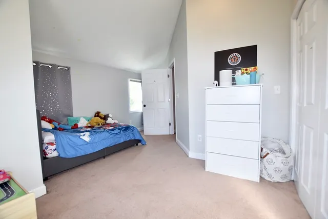 a bed room with a bed and dresser