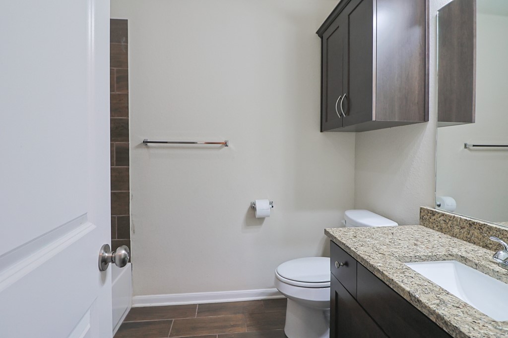 3040 Positano Loop Bryan, TX 77808 - Photo 15 of 20 Bathroom featuring hardwood / wood-style flooring, vanity, and toilet