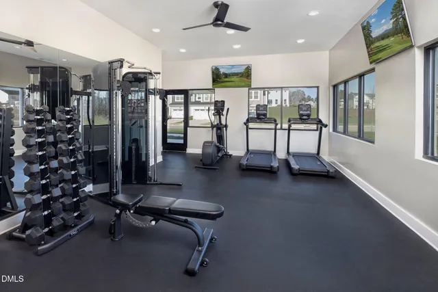 a view of a room with gym equipment