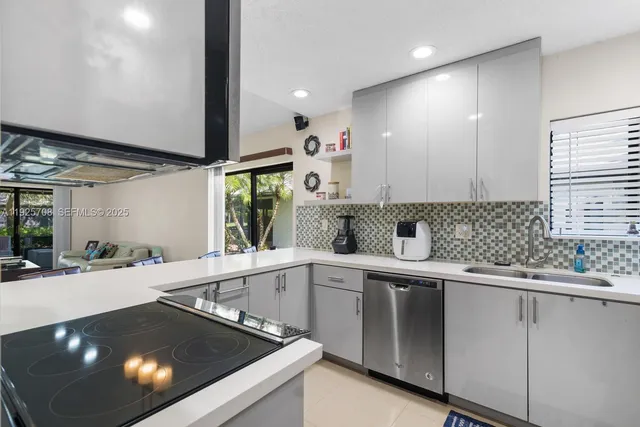 a kitchen with a sink and a stove top oven