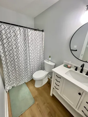 a bathroom with a sink a toilet and a mirror