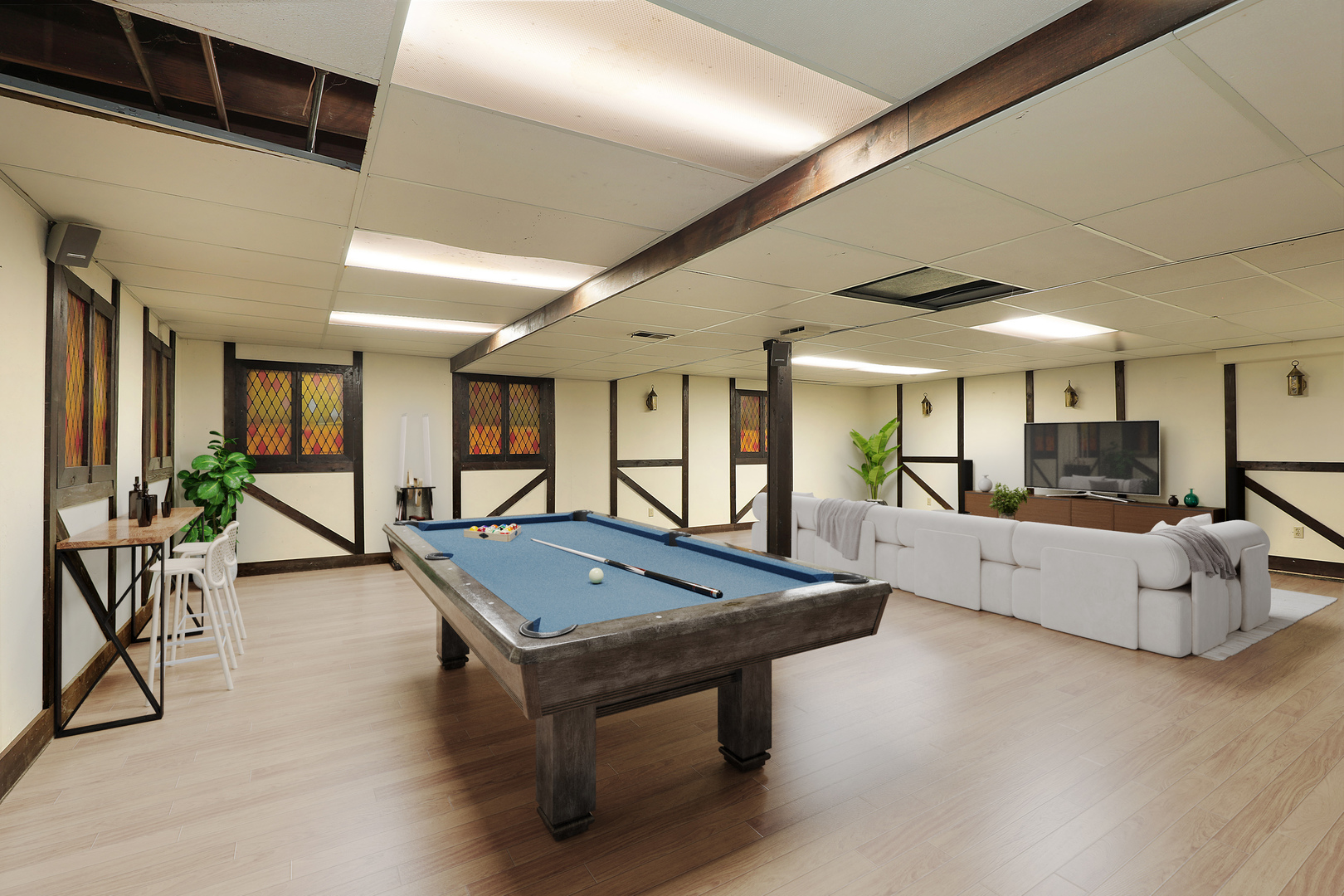 3815 Bordeaux Drive Northbrook, IL 60062 - Photo 30 of 56 a living room with furniture a table tennis table and a flat screen tv