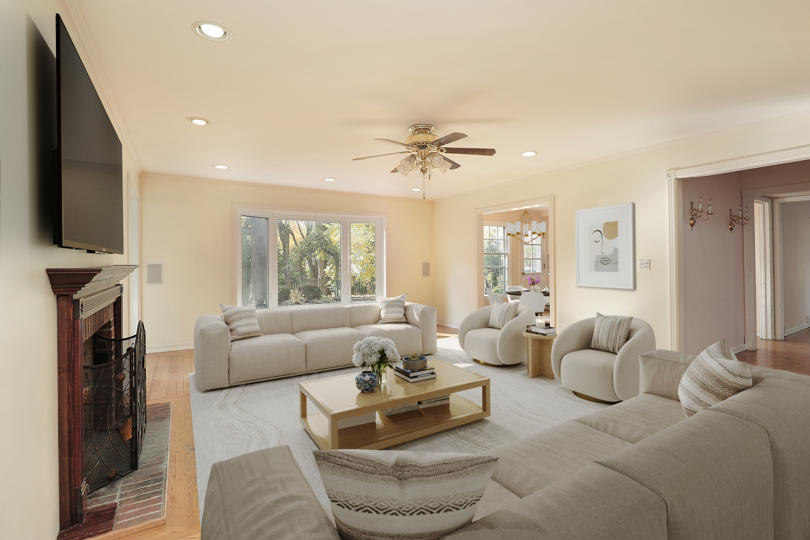 3815 Bordeaux Drive Northbrook, IL 60062 - Photo 46 of 56 a living room with furniture fireplace and a flat screen tv