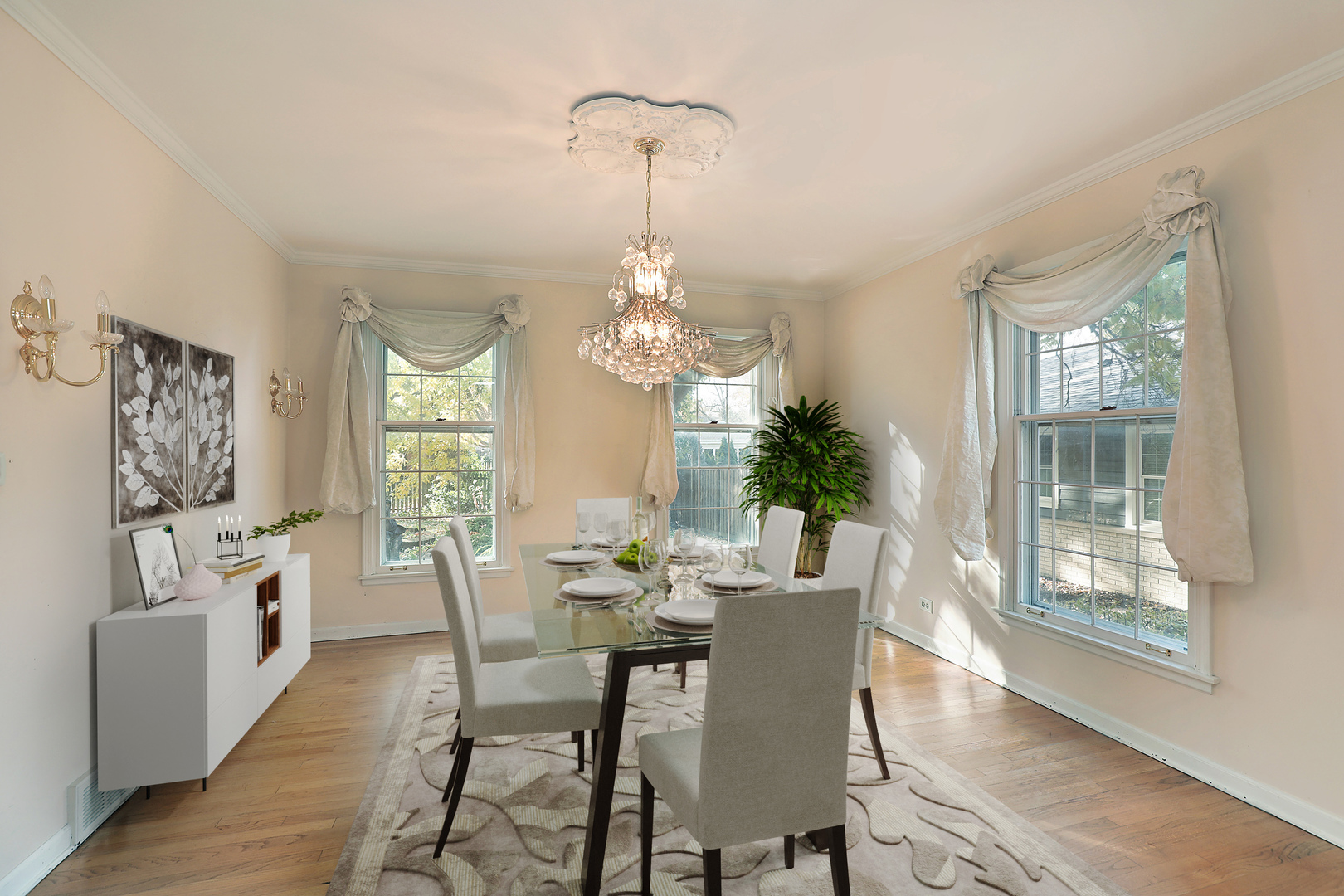 3815 Bordeaux Drive Northbrook, IL 60062 - Photo 10 of 56 a view of a dining room with furniture a chandelier and wooden floor