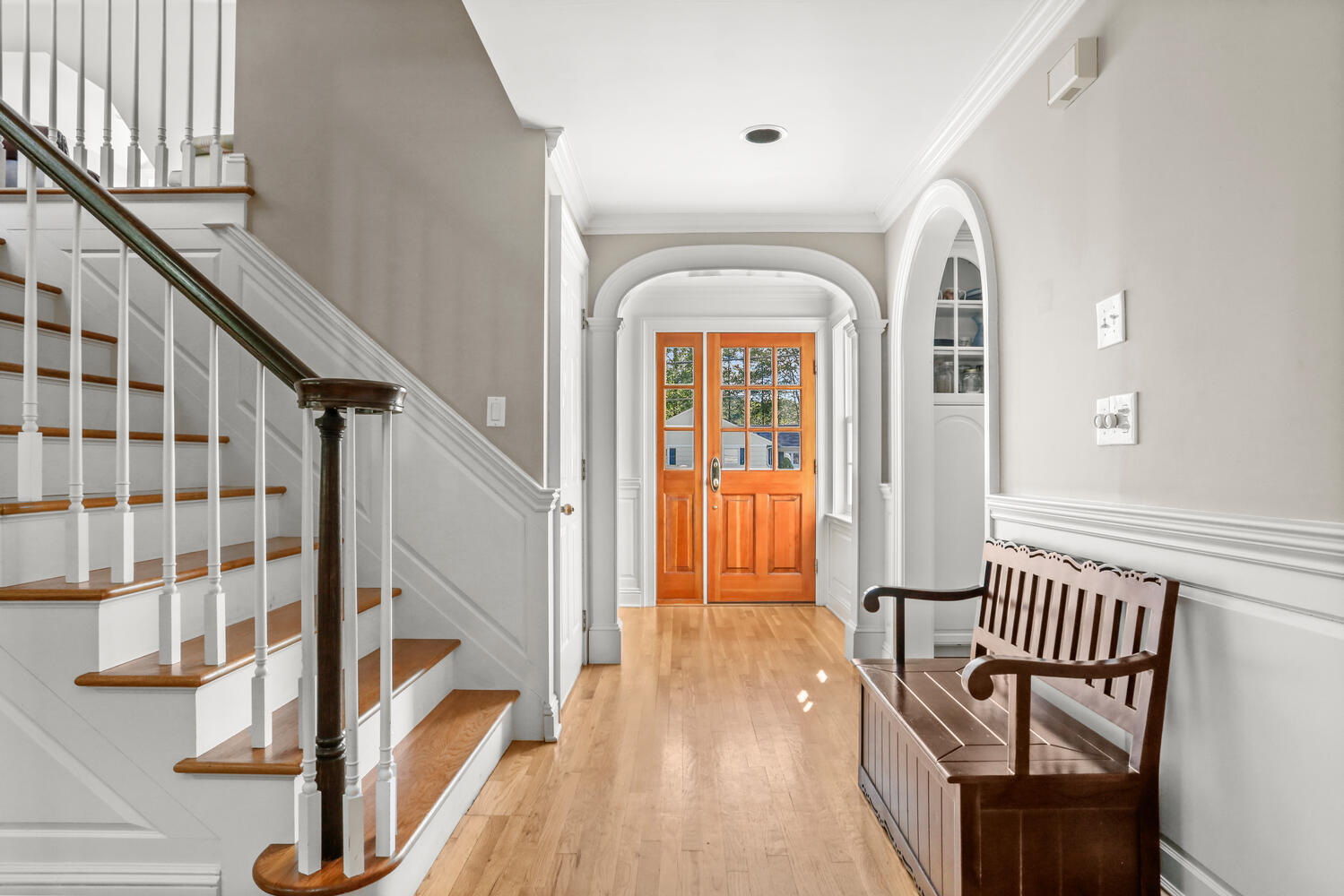 110 Gower Road New Canaan, CT 06840 - Photo 3 of 39 a view of entryway with wooden floor and door