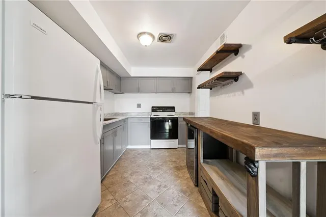 a view of a room with windows