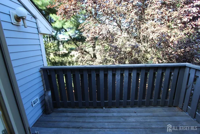 a view of wooden balcony