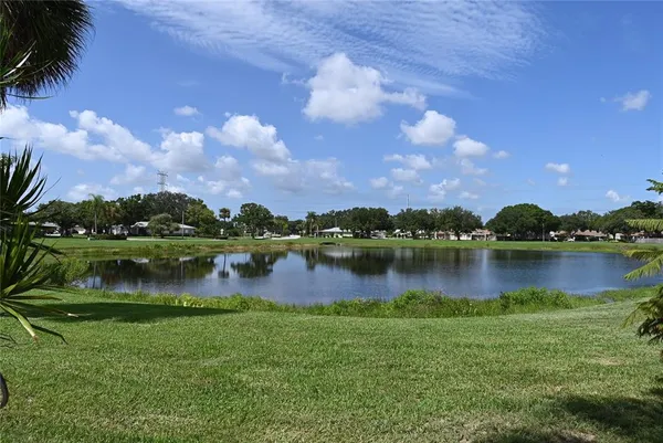 a view of a lake with a city