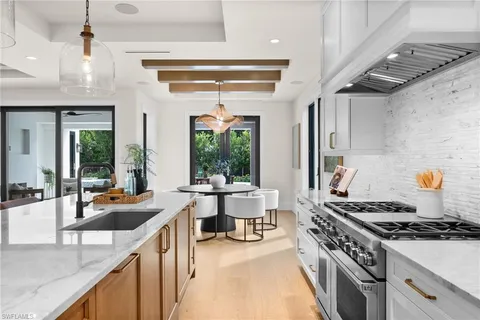 a kitchen with lots of counter top space