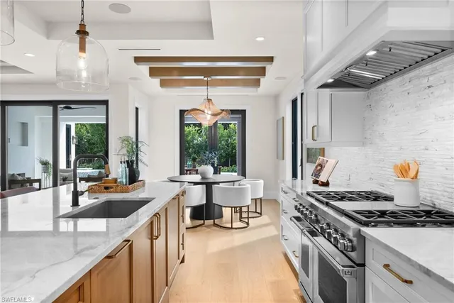 a kitchen with lots of counter top space