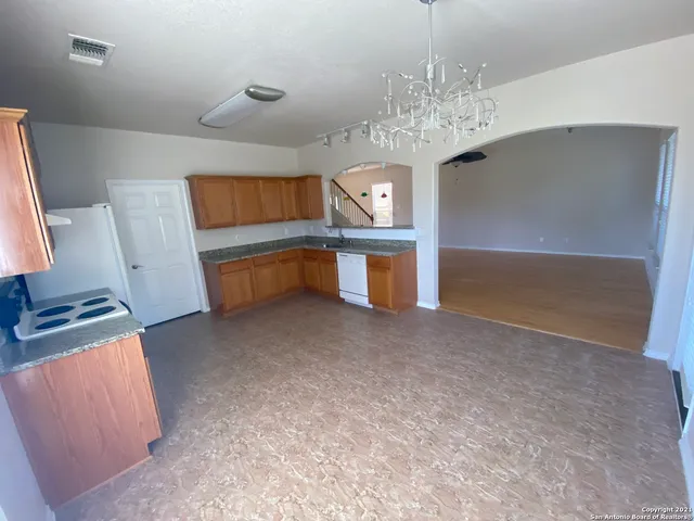 a view of a chandelier in a room