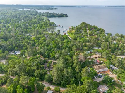 a view of a lake with a park