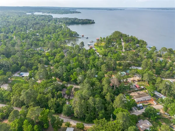 a view of a lake with a park