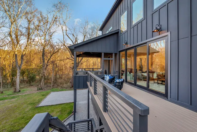 an entryway of a room with wooden floor