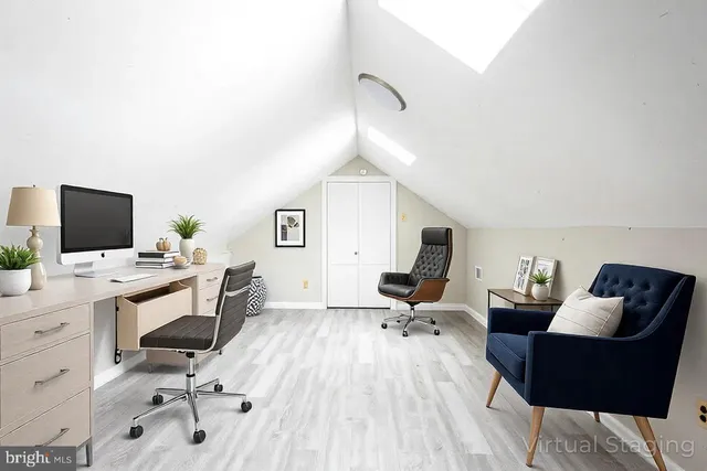 a workspace with furniture