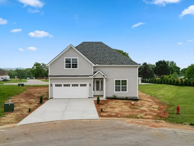 an aerial view of residential houses with outdoor space and river
