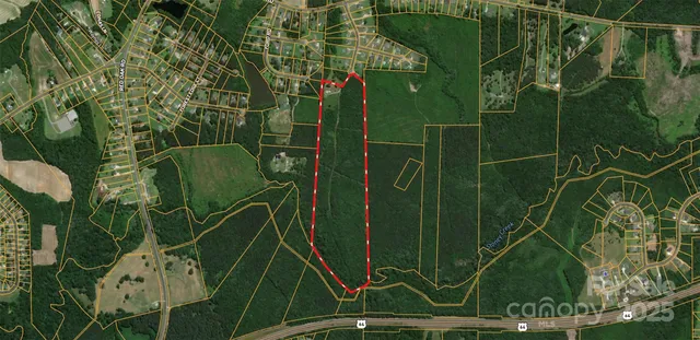 a green field with lots of green trees in front of it