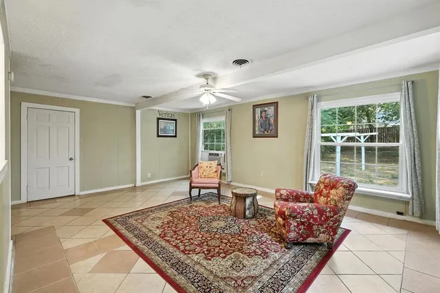 a living room with furniture rug and window