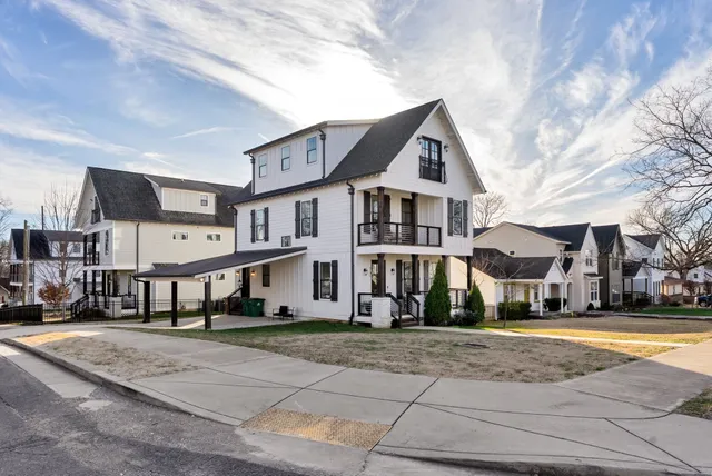 a front view of a building with street view