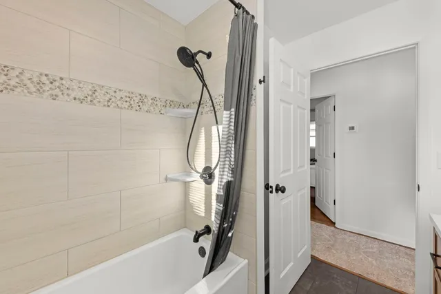 a bathroom with a bathtub