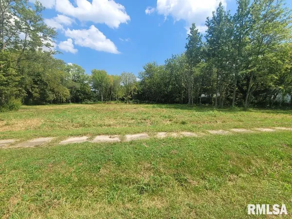 a view of a field with an trees in the background
