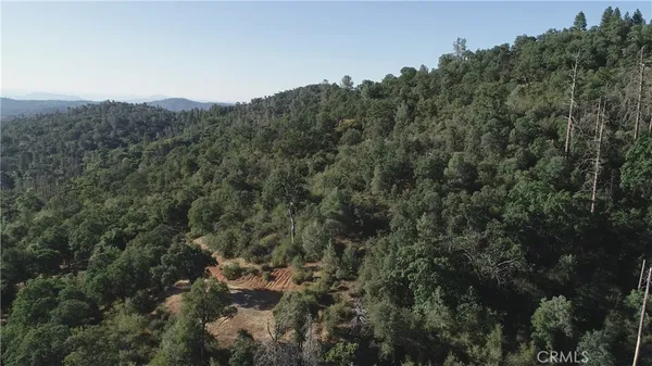 a view of a mountain in the distance in a field