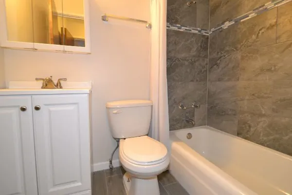 a bathroom with a toilet and a bathtub