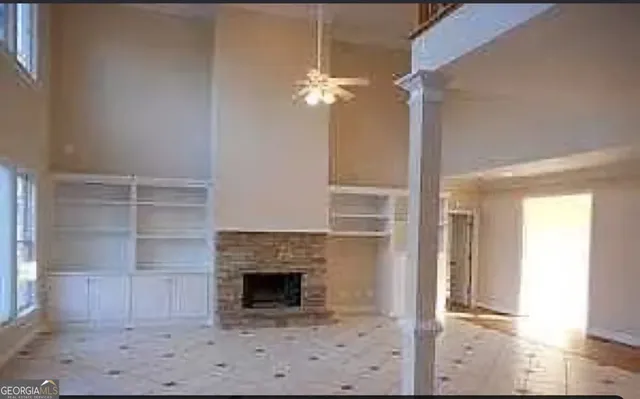 a view of a livingroom with a fireplace
