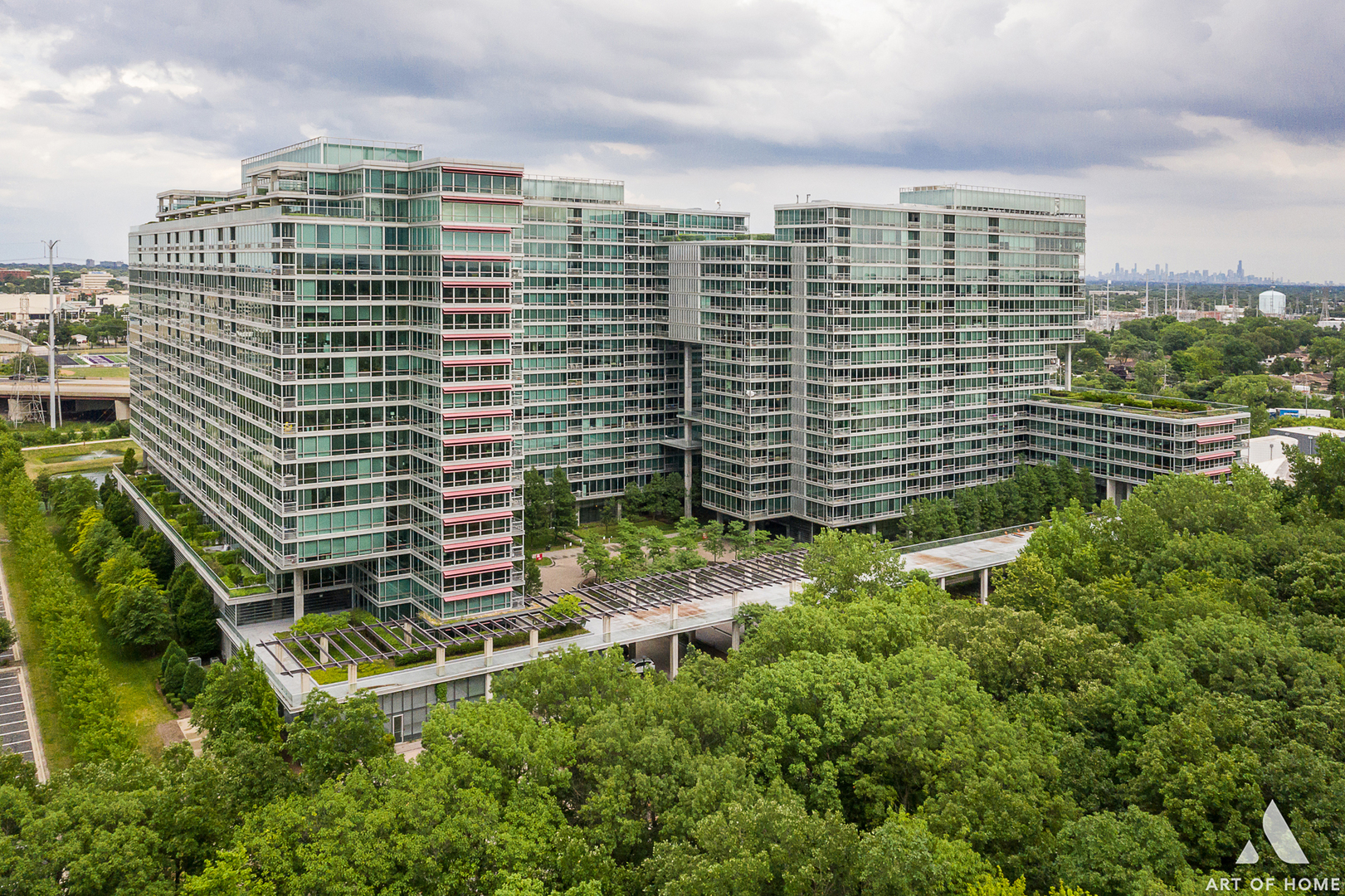 a view of a building with a garden