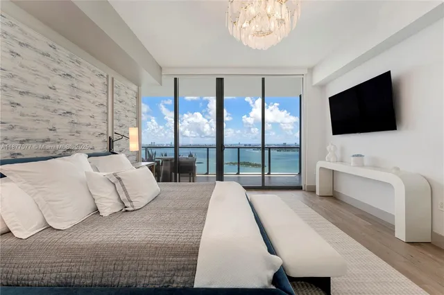 a bedroom with a bed and flat screen tv